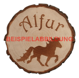 Individuelles Boxenschild Baumscheibe rund – Hochwertige Lasergravur für deine Pferdebox! Box017