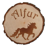 Individuelles Boxenschild Baumscheibe rund – Hochwertige Lasergravur für deine Pferdebox! Box017