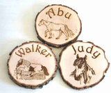 Individuelles Boxenschild Baumscheibe rund – Hochwertige Lasergravur für deine Pferdebox! Box017