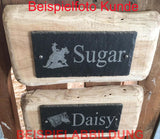 Individuelles Schiefer Boxenschild mit Islandpferd – Hochwertige Lasergravur für deine Pferdebox! Box021