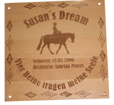 Individuelles Boxenschild aus Parkettholz – Hochwertige Lasergravur für deine Pferdebox! Box019