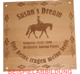 Individuelles Boxenschild aus Parkettholz – Hochwertige Lasergravur für deine Pferdebox! Box019