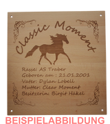 Boxenschild aus Holz mit Gravur und Wunschpferd (über 100 Motive)