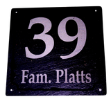 Hausnummernschild aus Schiefer Nummer mit Namen