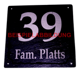 Hausnummernschild aus Schiefer Nummer mit Namen