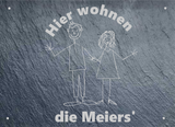 Türschild 2 Strichmännchen aus Schiefer - LASERGRAVUR MIT KORREKTURABZUG Tür026