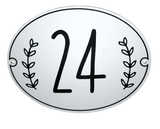 Nostalgisches Hausnummernschild "Schwedenhaus" oval mit Hausnummer und Zweigen