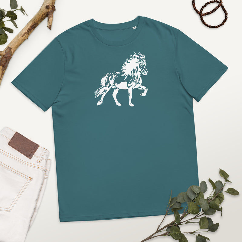 Unisex-Bio-Baumwoll-T-Shirt mit tollem Islandpferd TÖLT