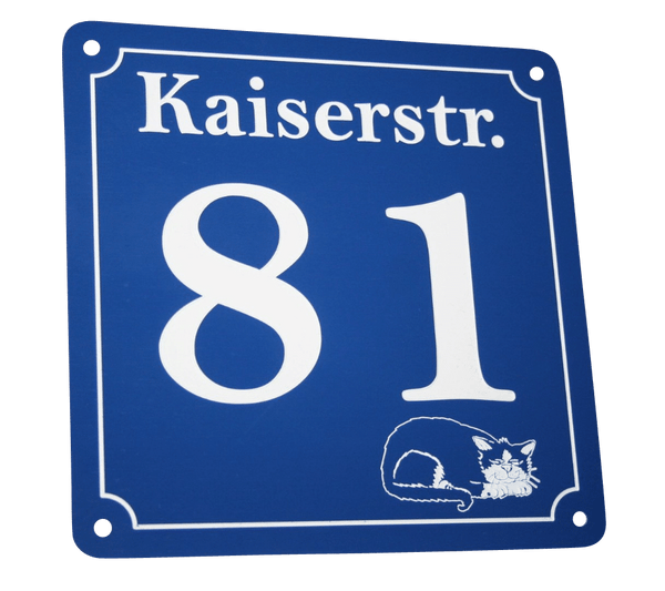 Hausnummernschild mit Nummer, Straße und Katzenmotiv (viele Motive)